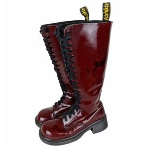 Dr Martens Dark Cherry Tall Combat Boots Lace Up